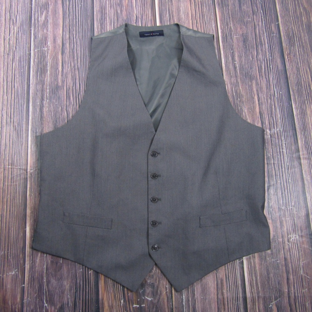 Suit Vest Tommy Hilfiger Mens 46 Gray Polyester 3 Piece Stretch Formal Waistcoat